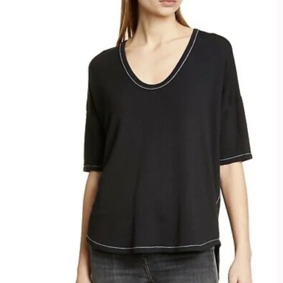 NWT $125 Rag + Bone Marlon Black Tee with Contrast White Stitching - size XXS! - Picture 1 of 9